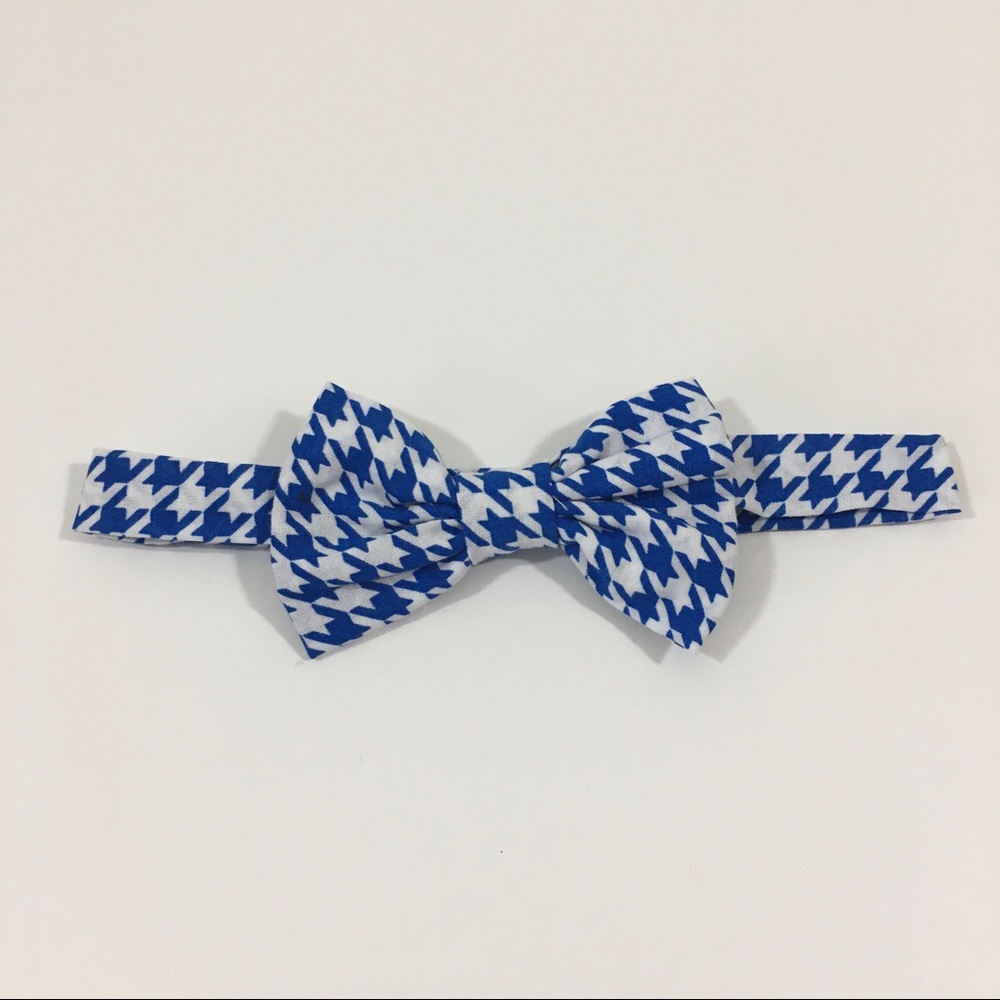 Handmade Houndstooth Bow Tie Hook & Loop Blue